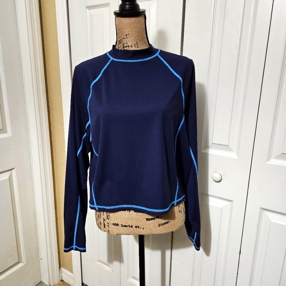 Fabletics Gianna Mock Neck Navy Blue Long Sleeve Top Size 2X